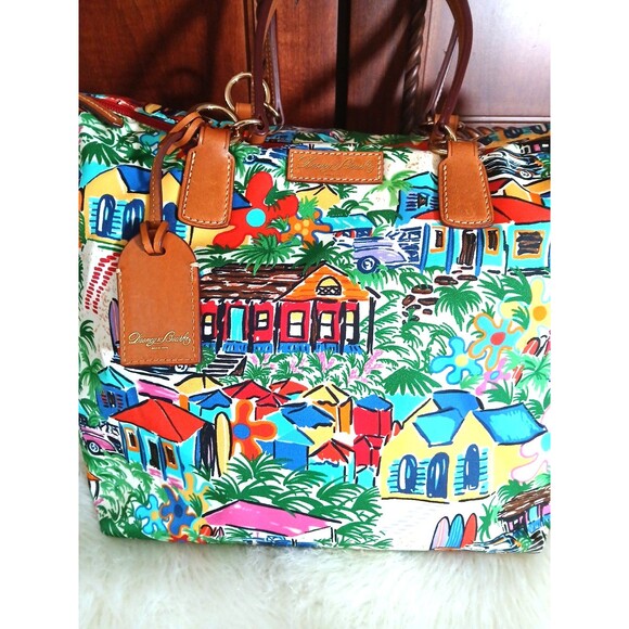 DOONEY & BOURKE RARE! Nylon and Leather Sandbar Tropical Vacation Tulip Tote Bag - Picture 3 of 14
